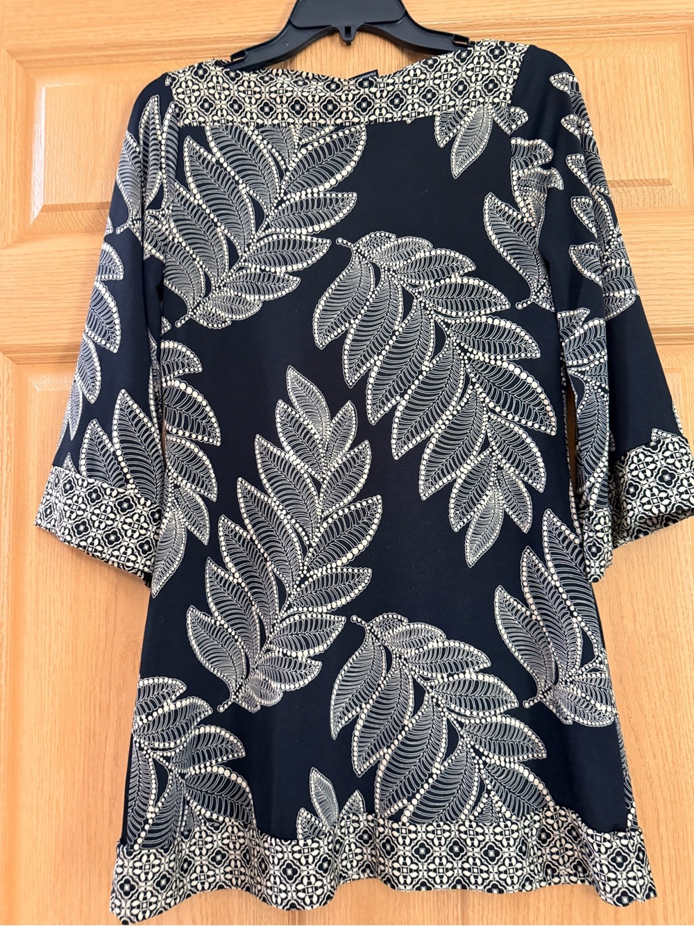new directions Black Dress with White Leaf Motif